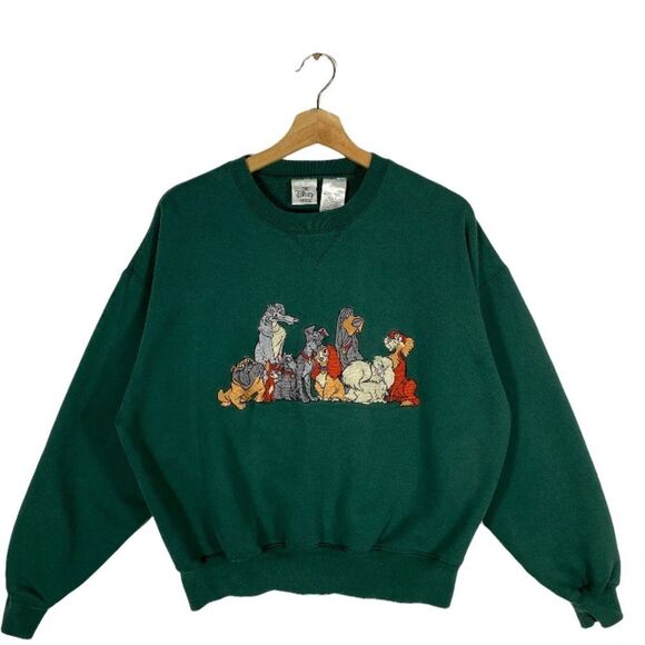 VTG,The Disney Store Green Lady And The Tramp Embroidery Cotton Blend Sweater XL - Picture 1 of 14